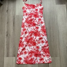 Source Unknown Vintage 70s Red and White Floral Maxi Dress Size M or L Summer