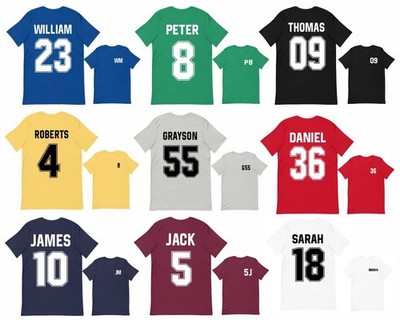 T-Shirt personalisiert Name Nummer Fußballspieler Geburtstag Geschenk Männer Frauen Kinder