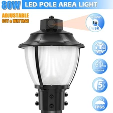 80W LED Post Top Pole Light 3/4/5000K CCT Outdoor Yard Area Fixture Dusk to Dawn