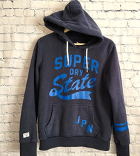 Superdry womens blue pullover hoodie with pouch pocket Japan size 12. Sweater.