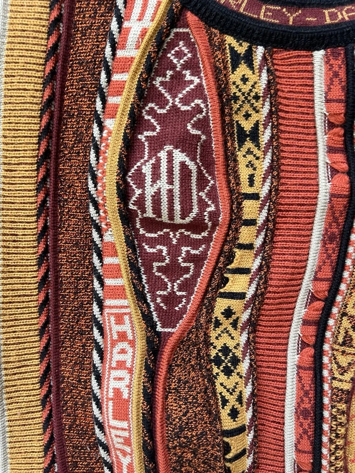 Vintage Harley Davidson Coogi Style Sweater M Wool Heavyweight Orange Maroon - Photo 3/4