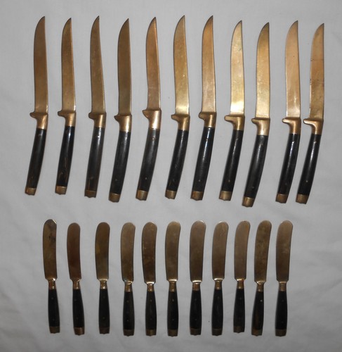 Vintage 22 Pc Lot Siam Brass Bronze Tableware Dinner Knives Spreaders Flatware - Picture 4 of 24