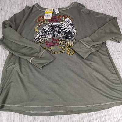 Liberty Wear T Shirt Women s 2XL Green Long Sleeve Western Wild Heart Free Spirt
