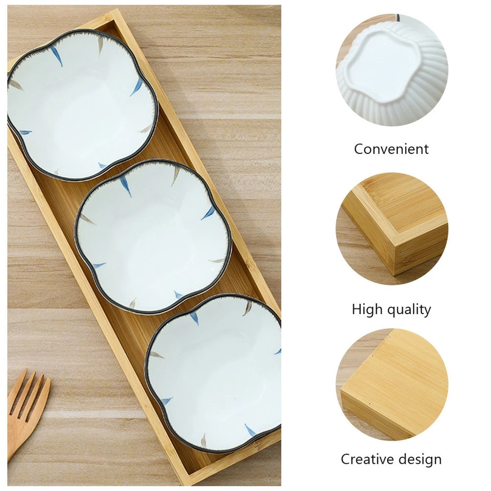 1 set di piattini in ceramica per snack in stile giapponese con vassoio in legno - Immagine 4 di 4
