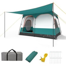 COSTWAY 6-Person Camping Tent Large Family Cabin Tent with Porch Green