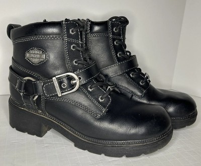 HARLEY DAVIDSON WOMENS TEGAN BLACK LEATHER MOTORCYCLE BIKER BOOTS SIZE 8 1/2