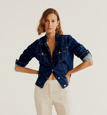 NWT MANGO MNG DARK BLUE STRETCH DENIM JACKET SZ S SMALL