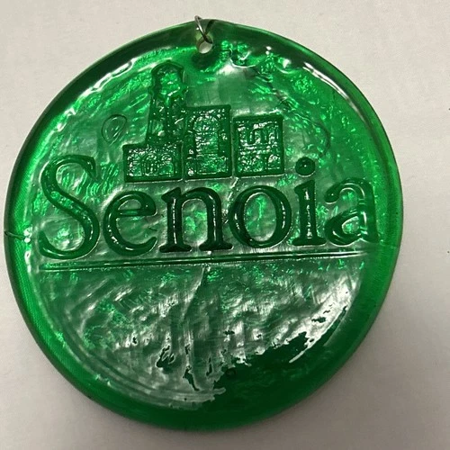 Blenko Suncatcher Ornament Green Round Pressed Glass 3.5" Senoia w/Building