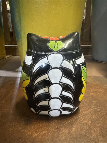 Figura messicana Talavera gufo animale giorno dei morti arte ceramica 5" - Foto 3 di 6