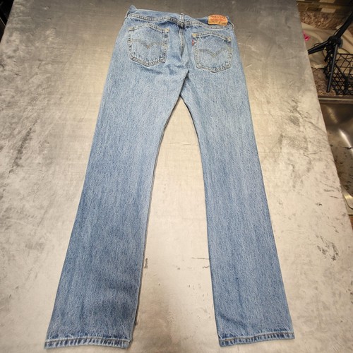 Levis 501 Jeans Mens 33x34 Blue Button Fly Straight Leg Classic Denim Pants - Picture 9 of 10