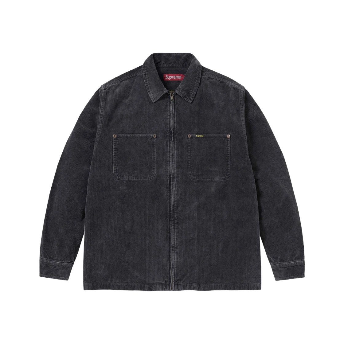 Chemise zippée Supreme en velours côtelé lavé noir   24SS