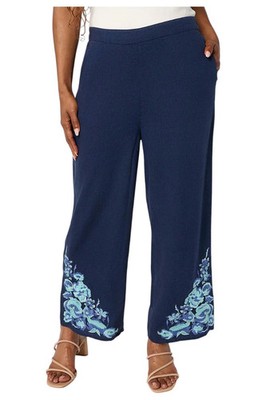 Studio Park x Terri Conn Women's Linen Blend Crop Pant Navy