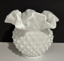 Vintage Fenton Hobnail White Milk Glass Ruffled Edge Vase