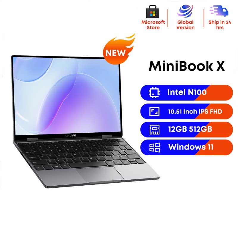 CHUWI MiniBook X 10.51" Touchscreen Laptop Intel N100 up to 3.4GHz 12GB 512GB