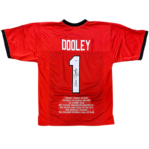 Vince Dooley Autographed Georgia (Red #1) Custom STAT Jersey - JSA 