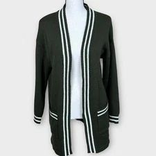 Sienna Sky Green Varsity Stripe Longline Cardigan Sweater Women's Size Small