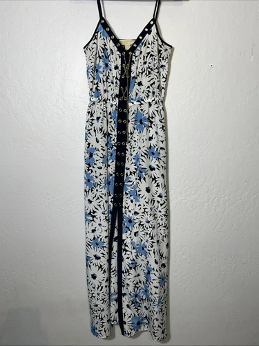 Maxi abito Michael Kors blu con catena floreale. Piccolo ✅