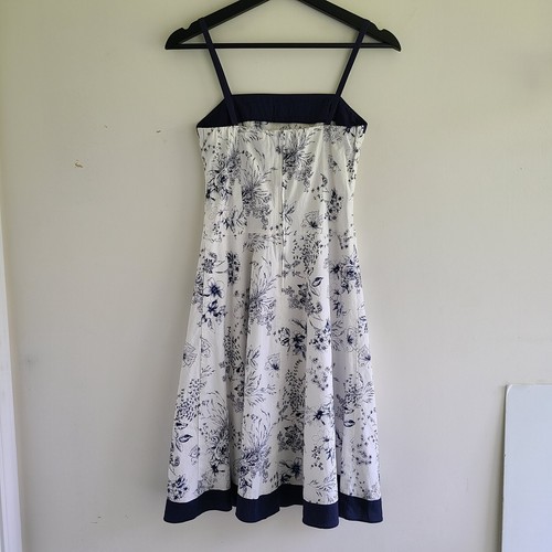 Floral Sundress Dress 3 Floral Navy Blue White Knee Cotton Milkmaid Juniors - Picture 3 of 12