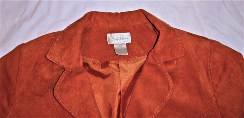 STUDIO WORKS PETITE 12P RUSTIC ORANGE SUEDED LINED BLAZER JACKET CAREER DINNER - Picture 2 of 10