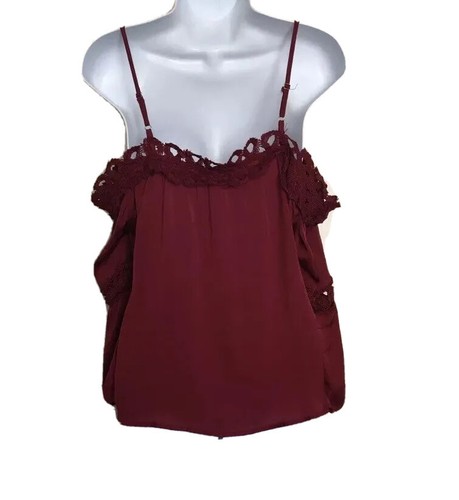 A. Calin LA Women’s Sexy Strappy Top, Boho, Wine, Lace, Silky, Bell Sleeve S, L - Picture 2 of 12