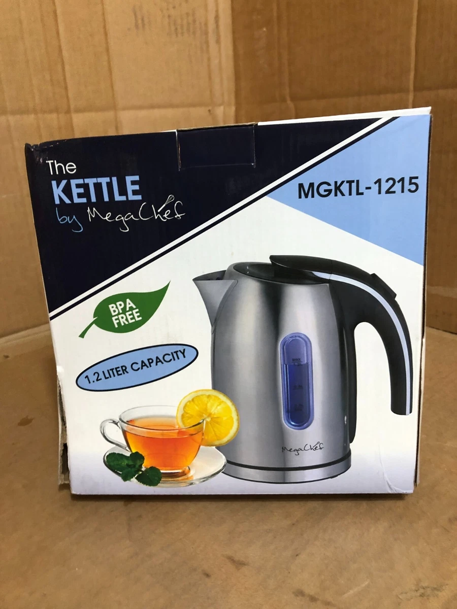 MEGACHEF 1.2LT. STAINLESS STEEL ELECTRIC TEA KETTLE WITH AUTO SHUT-OFF ~