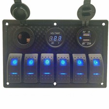 6 Gang Auto Marine Wippschalter Panel Digital Voltmeter Dual 2 USB Port 12V