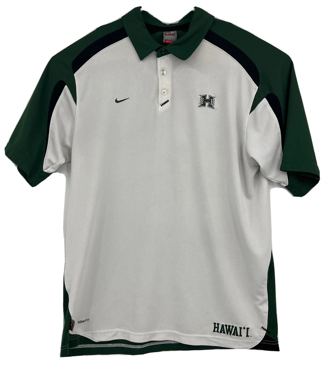 Nike Team Hawaii Rainbow Warriors Polo Shirt Mens XL White Green