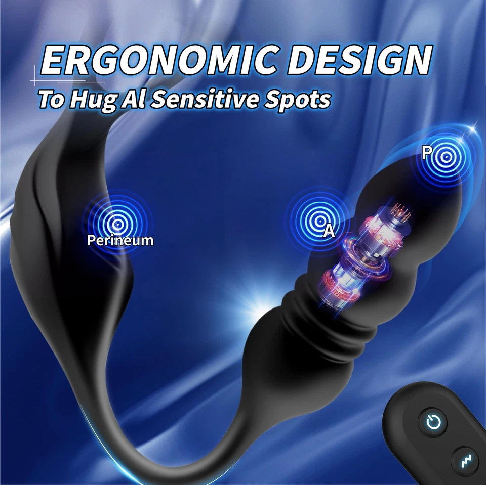 Anillo de pene vibrador anal tapón trasero masajeador de próstata masculino juguetes sexuales para hombres Foto 4 de 4