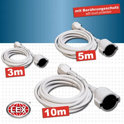 LEX Verlängerungskabel 3/5/10 m Kabelverlängerung Stromkabel Kabel Strom weiß