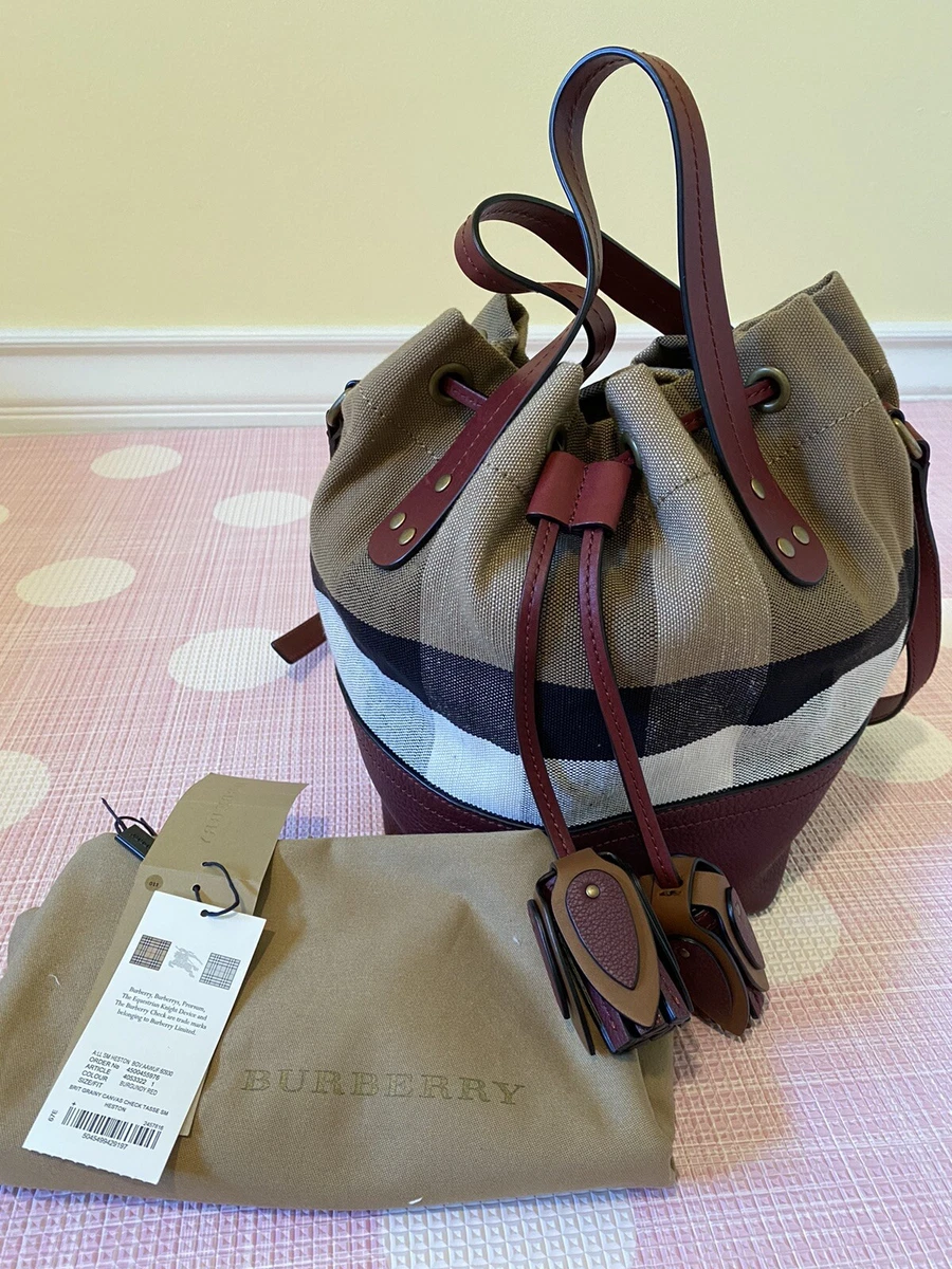 Check Drawstring Bucket Bag