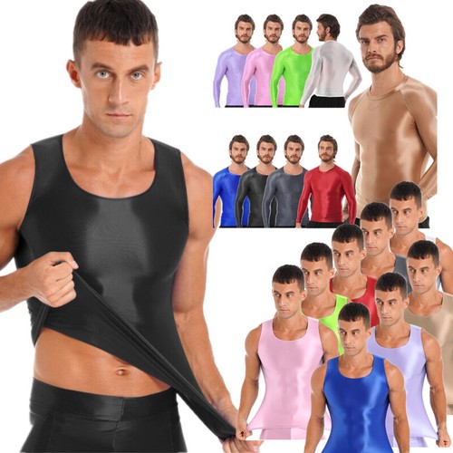 TiaoBug Mens Bodybuilding Sport T-Shirts Oily Shiny Running Compression Tops AU - Picture 3 of 198