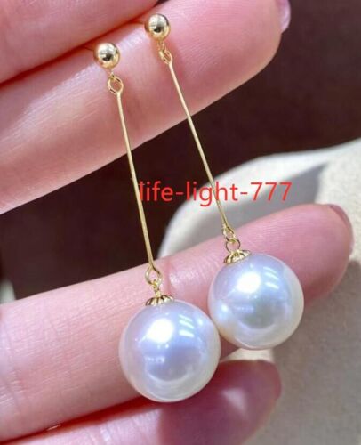 14k gold natural 10-11mm AAA+ perfect round white south sea pearl stud earring - Picture 1 of 5