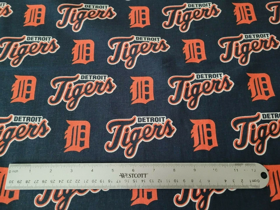 29" Detroit Tigers Baseball Fabric Traditions 58" Wide on Navy MLB - Image 2 of 3