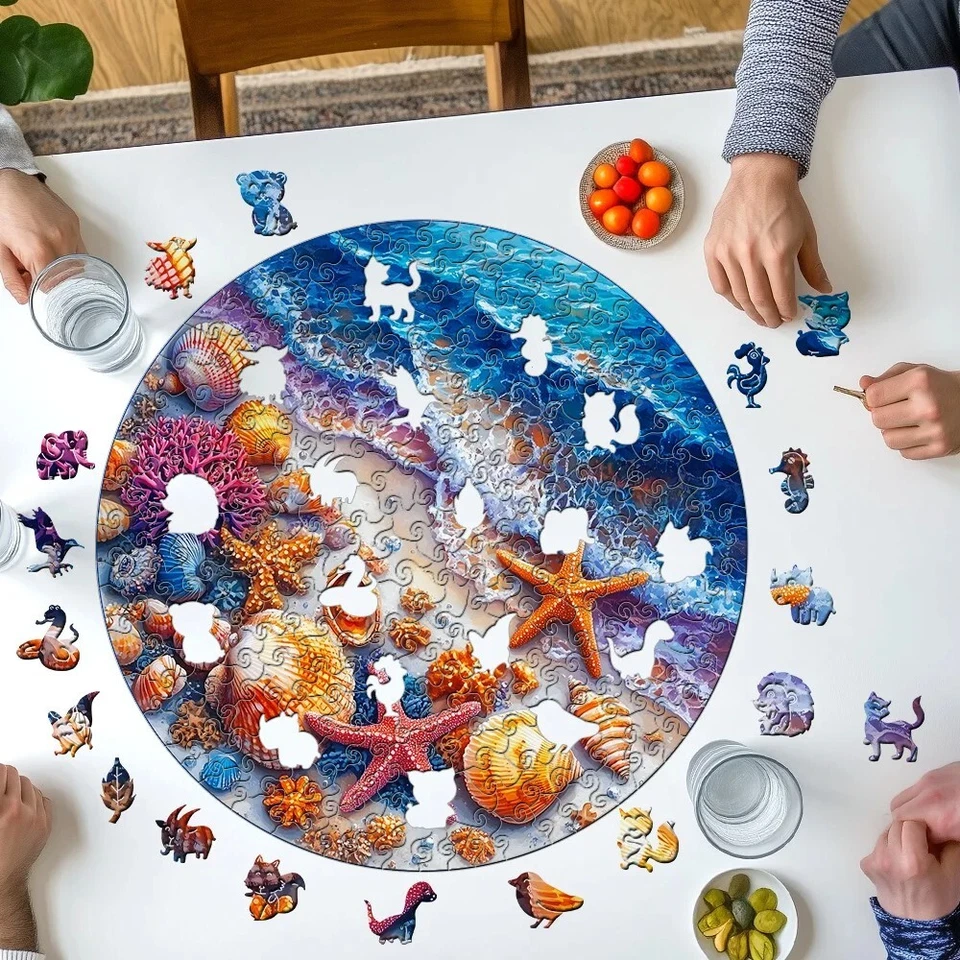 Holzpuzzle Strand 29x29cm Umweltfreundlich DIY Puzzle Geschenk Deko Erwachsene - Bild 3 von 4