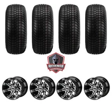 10" Casino Machined Black Golf Cart Wheels and Tires Combo (205/65-10) Set of 4