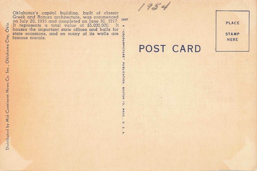 Oklahoma City Oklahoma Postkarte State Capitol Oldtimer c1954 L1 - Bild 2 von 2