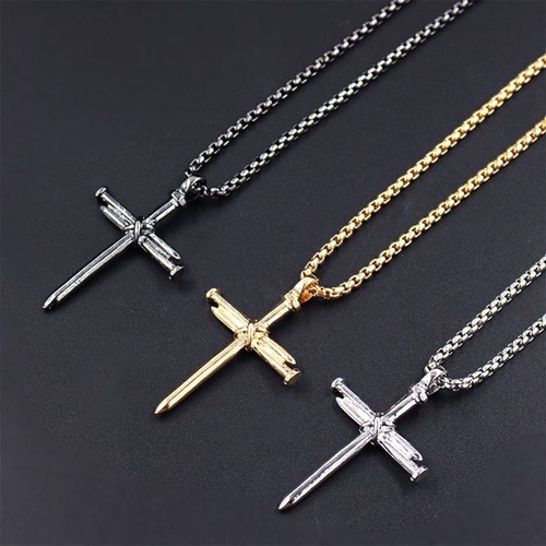 Mens Stainless Steel Nail and Rope Cross Pendant Necklace Christian Jewelry Gift - Picture 4 of 15