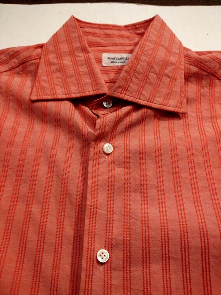 Camisa MAZZARELLI Para Hombre Botón Frontal 100% Algodón Talla 40 15 3/4 35 Cuello Extendido Foto 2 de 4