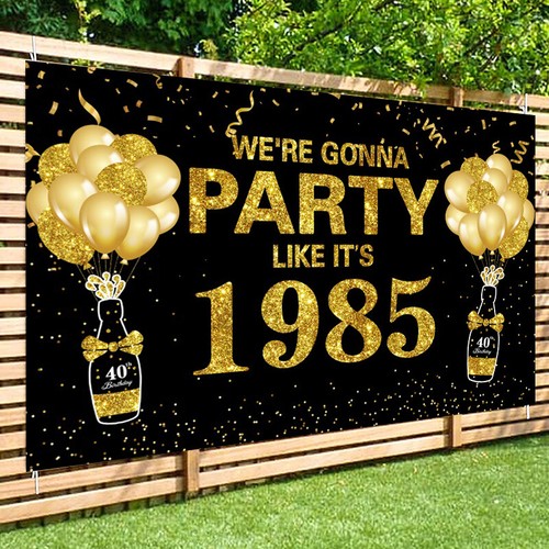 40th Backdrop Vintage 1985 Birthday Party Black Gold Photo Background Banner - Picture 2 of 8