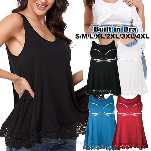 Integrierter BH Damen Trägershirt Tank Tops lässig lockere Passform Bluse Top Umstandsmode Tank Top - Bild 1 von 54