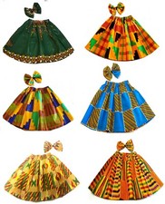 2 Pcs African Print Kids Kente Ankara Above Knee Skirt  Clip Bow