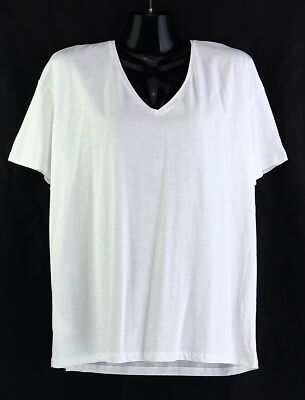 T-Shirt mit V-Ausschnitt Gr. L Weiß Damen Basic Kurzarmshirt Oberteil RPW