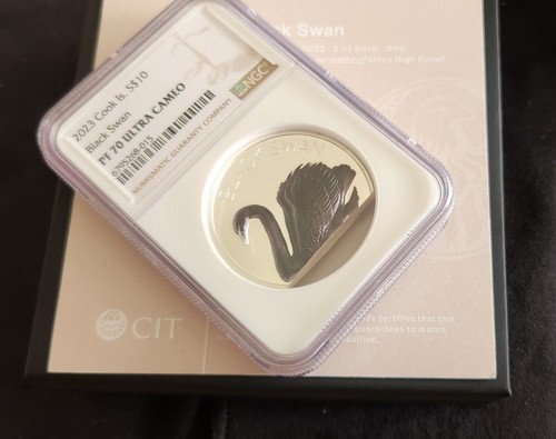 2023 Cook Islands $10 Black Swan 2oz Black Proof Silver High Relief NGC PF70 OGP