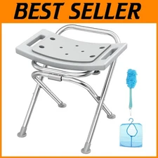 Durable Travel Shower Chair - 400lbs Heavy-Duty Folding Bath Seat with Grab Bar
