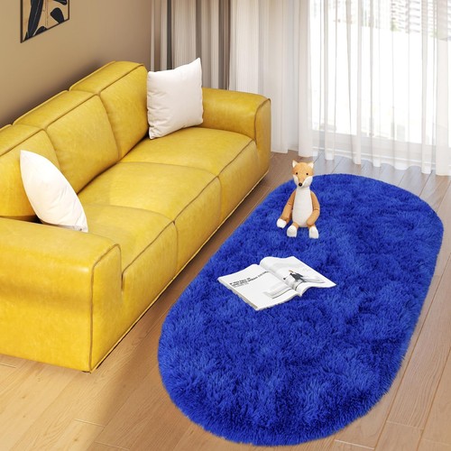 Soft Fluffy Area Rug for Bedroom, Blue Fuzzy Shaggy Oval Throw Rugs for Bedsi... - Picture 9 of 9