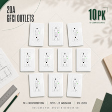 10 Pack 20 Amp GFCI Outlet Tamper Resistant WR Receptacle ETL Listed White 125V