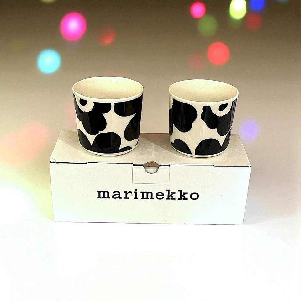 Juego de 2 tazas de café Marimekko Oiva Unikko sin mango en negro nuevas en caja Foto 2 de 4