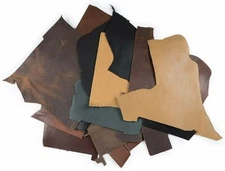 2lb Box of Top Grain Leather 4-6oz (2-3mm) Scraps Brown & Natural