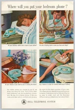 1963 Bell Telephone System Vintage Print Ad Bedroom Rotary Phone Retro Wall Art