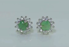 Green Round Emerald Diamonds Princess Style 925 Sterling Silver Earrings Stud